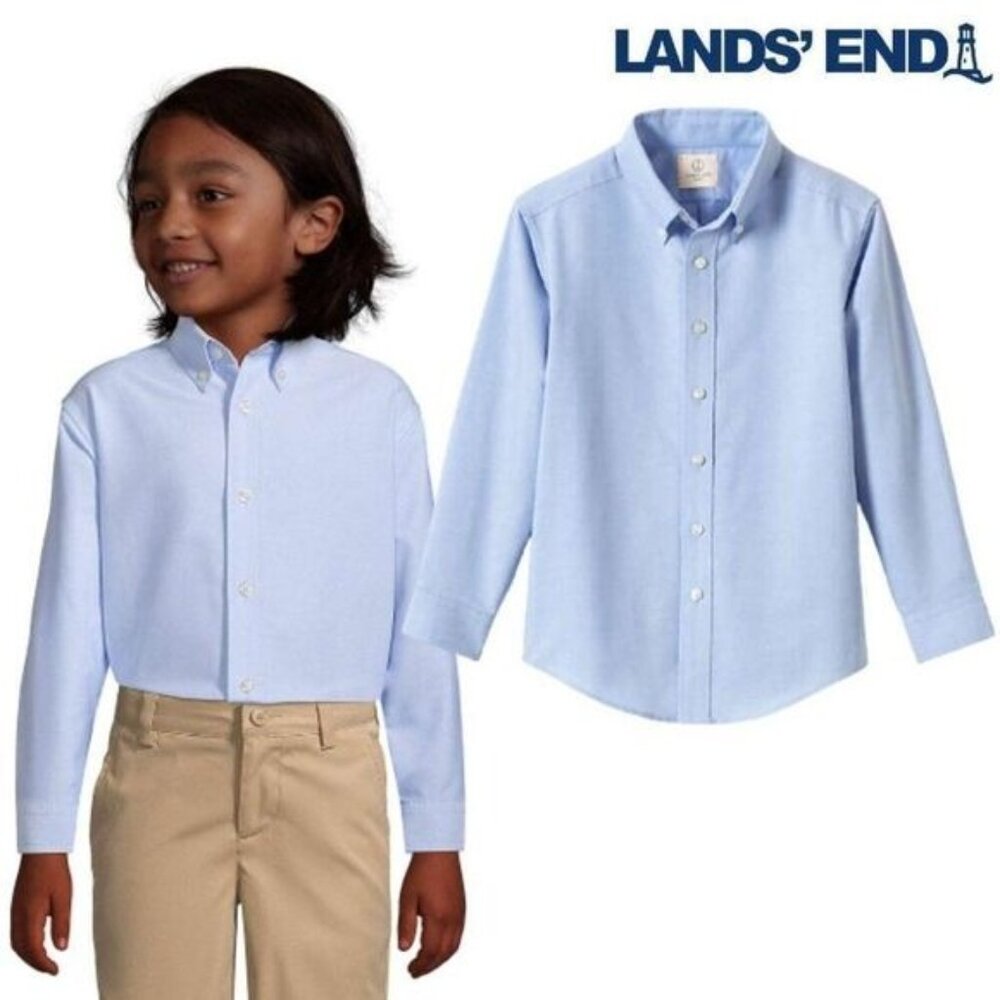 Lands' End Boys Long‎ Sleeve Oxford Dress Button Down Collar Shirt